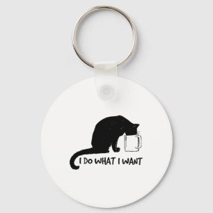 Black Cat Do What I Want Red Cup Funny My Cat Key Ring