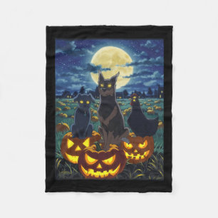 Black Cat Dog Chicken Halloween Pumpkin Spooky Fleece Blanket