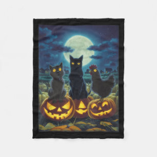 Black Cat Dog Chicken Halloween Pumpkin Spooky Fleece Blanket