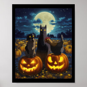 Black Cat Dog Chicken Halloween Pumpkin Spooky Poster