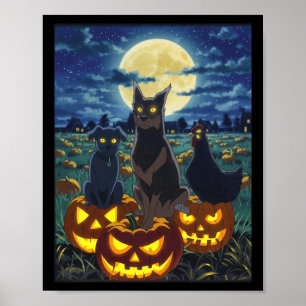 Black Cat Dog Chicken Halloween Pumpkin Spooky Poster