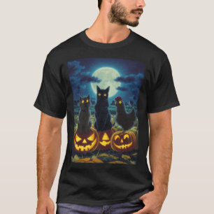 Black Cat Dog Chicken Halloween Pumpkin Spooky T-Shirt