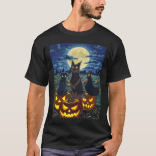 Black Cat Dog Chicken Halloween Pumpkin Spooky T-Shirt