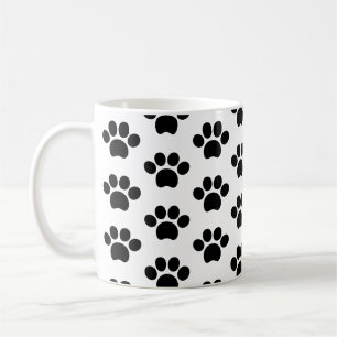 Black cat dog paw print cute on white coffee mug