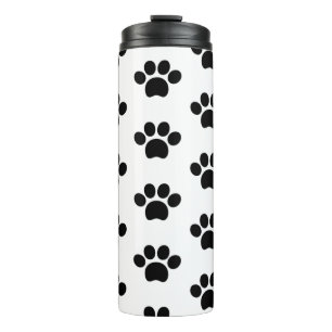 Black cat dog paw print cute on white thermal tumbler