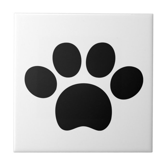 Black cat dog paw print cute on white  tile (Front)