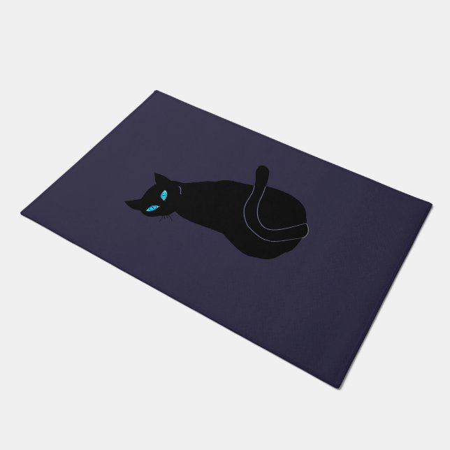 Black Cat Doormat (Angled)
