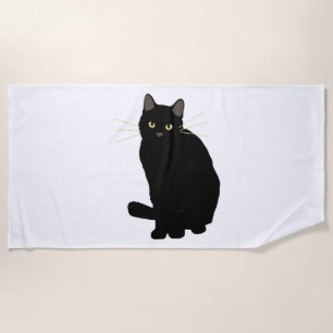 Black Cat Drawing Cute Black Cat Cat Mum Cat Lover Beach Towel