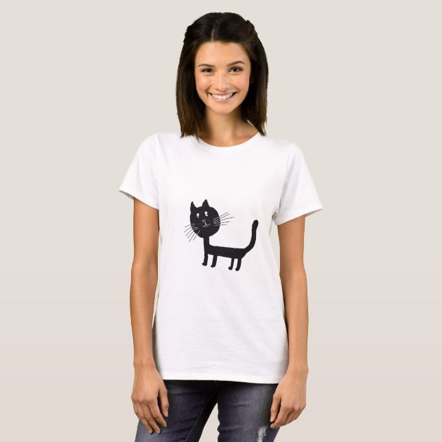 Black Cat Drawing Women's  T-Shirt (Front Full)