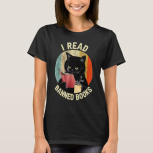 Black Cat Drink Coffee I Read Banned Books Bookwor T-Shirt