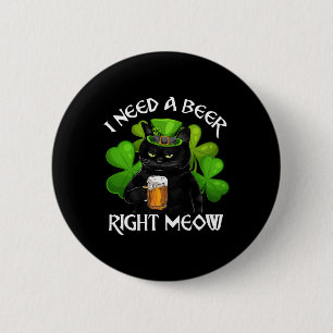 Black Cat Drinking Beer St Patricks Day For Irish 6 Cm Round Badge