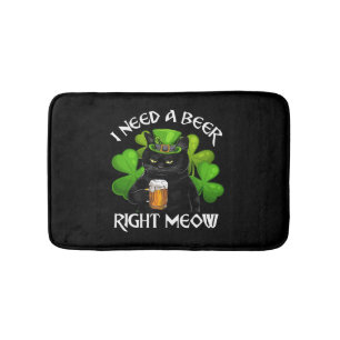 Black Cat Drinking Beer St Patricks Day For Irish Bath Mat