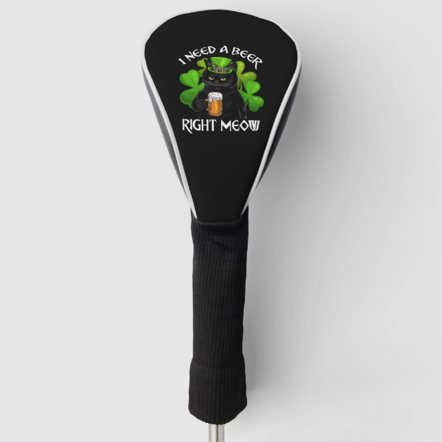 Black Cat Drinking Beer St Patricks Day For Irish Golf Head Cover (Front)