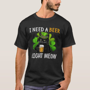 Black Cat Drinking Beer St Patricks Day For Irish T-Shirt