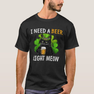 Black Cat Drinking Beer St Patricks Day For Irish  T-Shirt