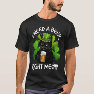 Black Cat Drinking Beer St Patricks Day For Irish  T-Shirt