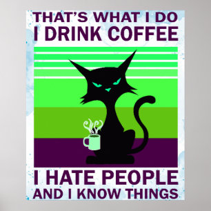 black cat drinking poster