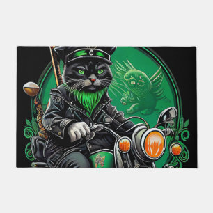Black Cat driving bike St. Patrick's Day Doormat