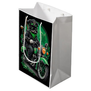 Black Cat driving bike St. Patrick's Day Medium Gift Bag