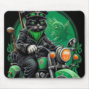 Black Cat driving bike St. Patrick's Day Mouse Mat