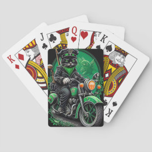 Black Cat driving bike St. Patrick's Day Playing Cards