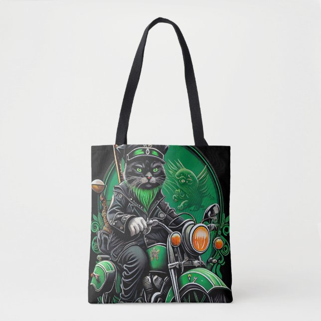 Black Cat driving bike St. Patrick's Day Tote Bag (Front)