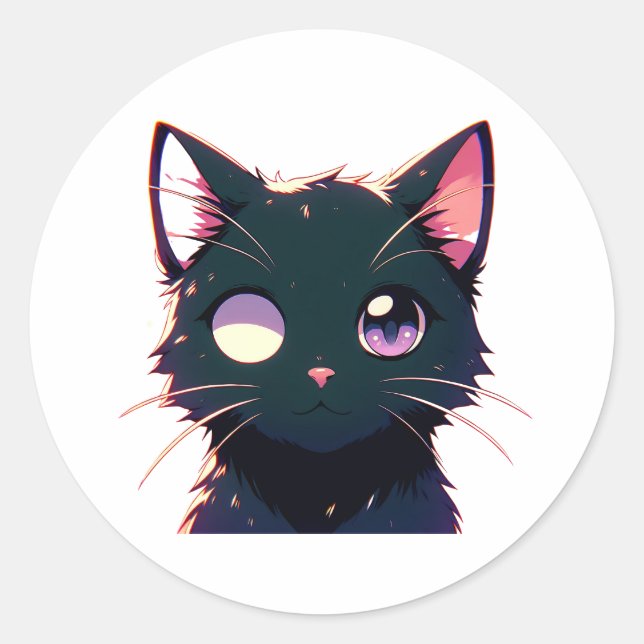 Black Cat Driving with Serious Face Classic Round Sticker (Front)