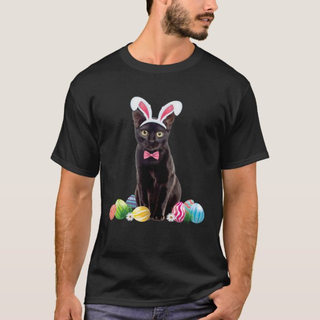 Black Cat Easter Day Bunny Eggs Costume Mens Women T-Shirt (Front)