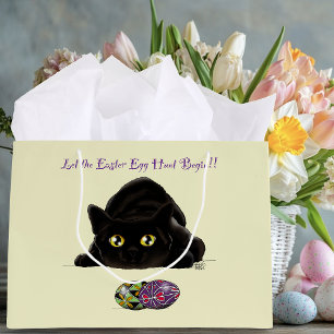 Black Cat Easter Eggs Hunt Holiday Yellow Large Gift Bag