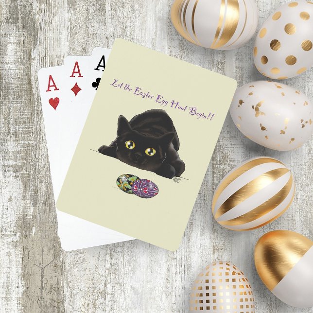 Black Cat Easter Eggs Hunt Holiday Yellow Playing Cards (Creator Uploaded)