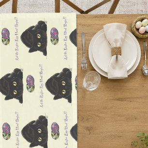 Black Cat Easter Eggs Hunt Holiday Yellow Short Table Runner