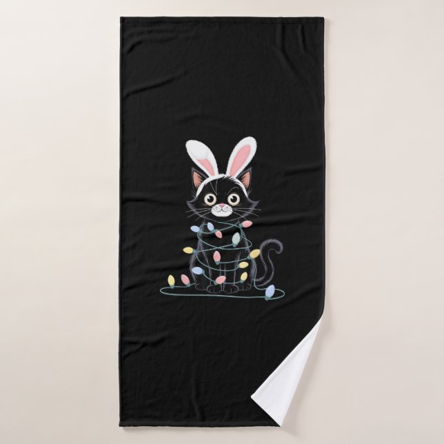 Black Cat Easter Pajama Funny Easter Decorations L Bath Towel (Bath Towel)