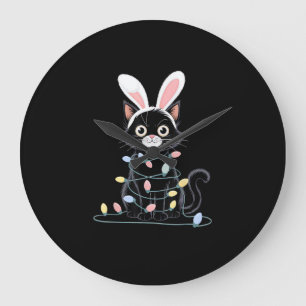 Black Cat Easter Pajama Funny Easter Decorations L Large Clock