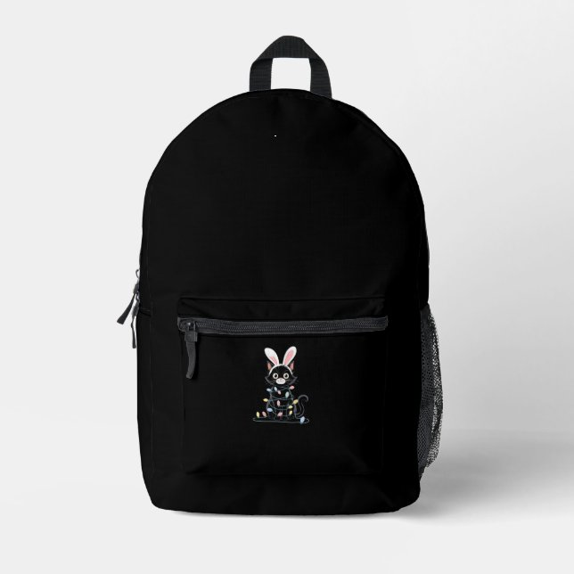 Black Cat Easter Pajama Funny Easter Decorations L Printed Backpack (Front)