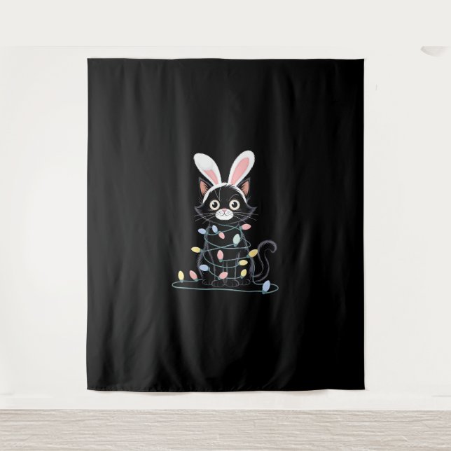 Black Cat Easter Pajama Funny Easter Decorations L Tapestry (Front)