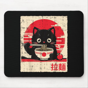 Black Cat Eating Ramen Cute Japanese Noodle Men Mouse Mat