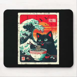 Black Cat Eating Ramen Japanese Wave Noodle Women Mouse Mat