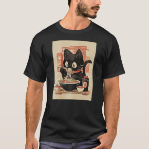 Black Cat Eating Ramen Noodles Tee