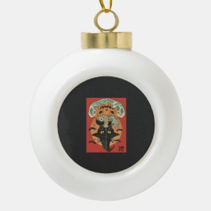 Black cat eats Japanese ramen for Halloween Ceramic Ball Christmas Ornament