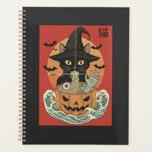Black cat eats Japanese ramen for Halloween Planner
