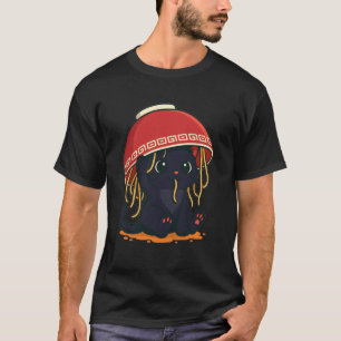 Black Cat Eats Ramen Noodles Japanese Vintage T-Shirt