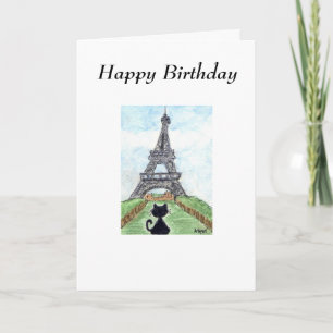 BLACK CAT EIFFEL TOWER BIRTHDAY CARD