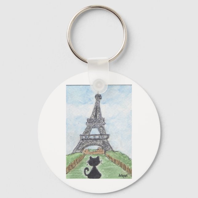 BLACK CAT EIFFEL TOWER KEY RING (Front)