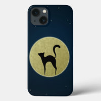 Black cat elegant silhouette and moon