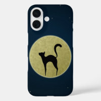 Black cat elegant silhouette and moon