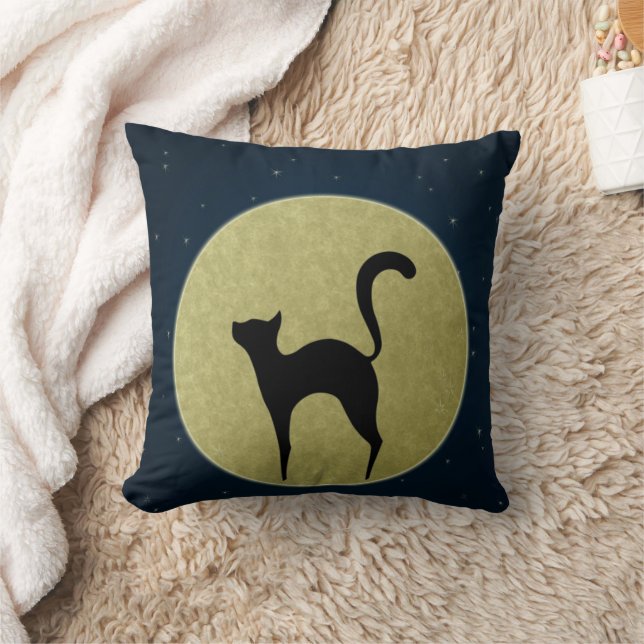 Black cat elegant silhouette and moon cushion (Blanket)