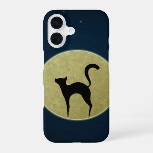 Black cat elegant silhouette and moon iPhone 16 case