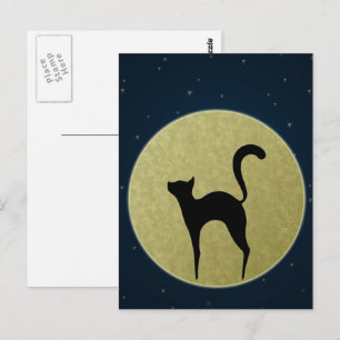 Black cat elegant silhouette and moon postcard