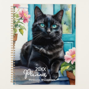 Black Cat Elegant Watercolor Custom Year Planner