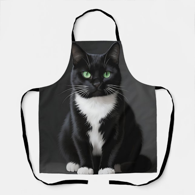 Black Cat Emerald Eyes Apron (Front)